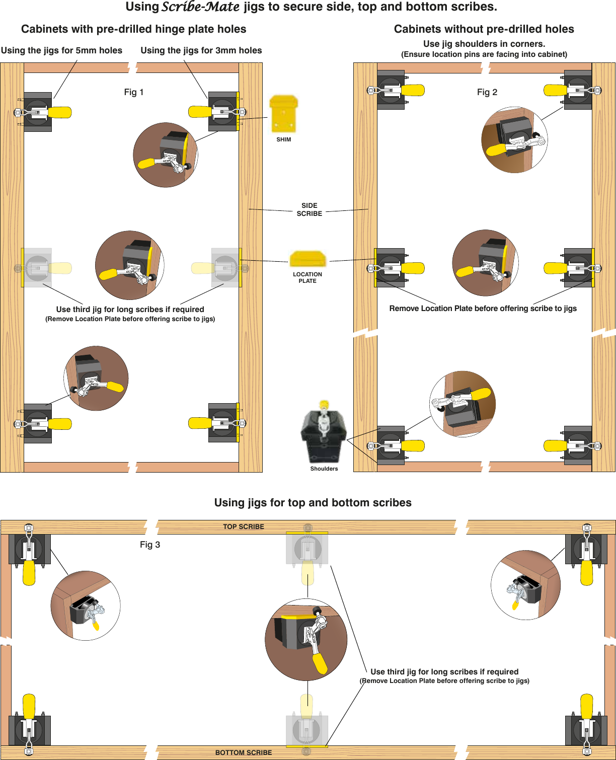 Scribe-Mate jig positions for side, top and bottom scribes enlarged
