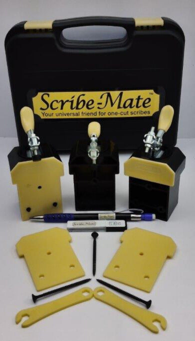 Scribe-Mate scribing jig holding a kitchen filler panel in position